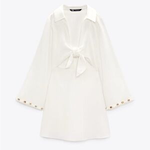 Zara Linen Blend Knotted Seashell Dress Size XS